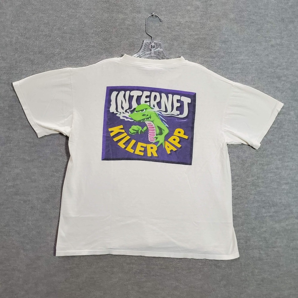 VINTAGE Netscape Men Shirt Medium White Internet Killer App Graphic 90s READ